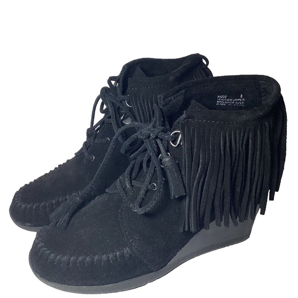 Minnie Tonka Black Suede Leather Lace Up Heels Size 8 Model #84020 Pre-Owned